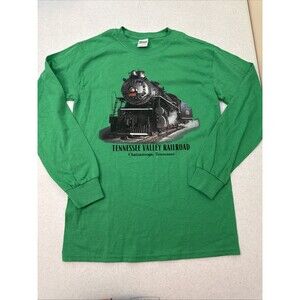Vintage Tennessee Valley Railroad Train Long T-Shirt Green Small